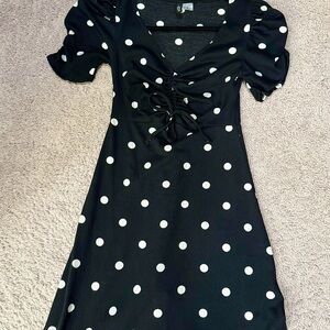 H&M Black and White Ruched Mini Sundress